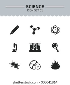 Set of vector icons with science and laboratory concepts, isolated on white