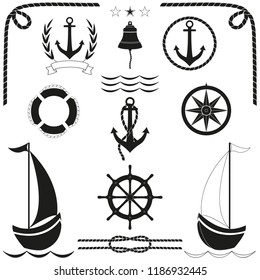 Set of vector icons of sea and navigation symbols.