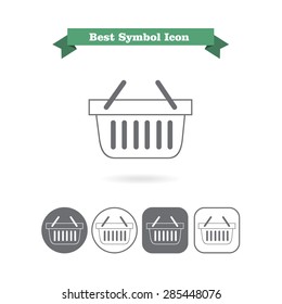 Set of vector icons with shopping basket, with text on green ribbon