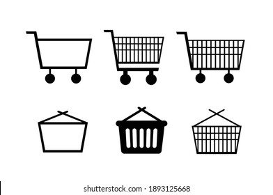 Set of vector icons. Shopping carts and shopping baskets