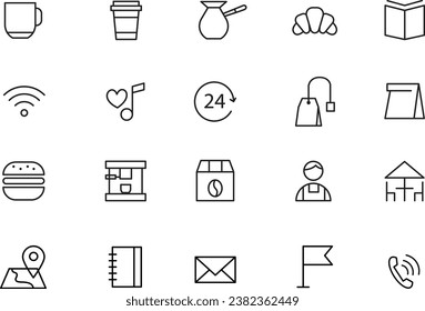 Set of vector icons for shops, cafes, restaurants, supermarkets, food and industrial stores