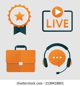 A set of vector icons for the site. Online learning icons. Certification, professionalism, Live broadcast, Technical support
