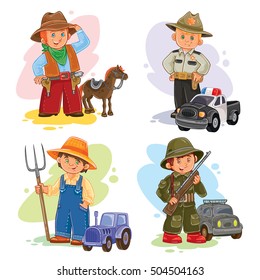Set vector icons of small children different professions
