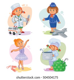 Set vector icons of small children different professions