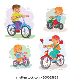 Conjunto de iconos vectoriales niños pequeños en bicicletas