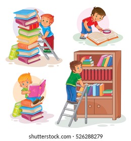 Satz von Vektorsymbole kleiner Kinder, die ein Buch lesen.