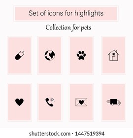 Set of vector icons for social networks media stories highlights. Collectoin "Pets". Perfect for style bloggers.
