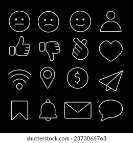  Set of vector icons of social networks in white on a black background.