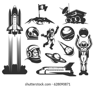 Set of vector icons of space. Elements of design, badges, logo and emblem on a white background. The concept of space travel