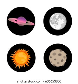 set of vector icons of space - saturn, sun, moon, planet isolated on white background
