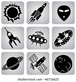 set of vector icons. Space transport and flying machines
