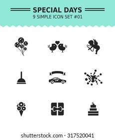 Set Of Vector Icons With Special Days And Party Concepts, Isolated On White