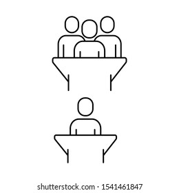 Set of vector icons with speech and people performing at the podium