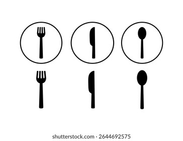 A set of vector icons of spoons, knives, and forks, each of which is isolated. They are used to create menus, infographics, web pages, and design. Stock illustration