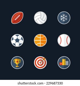 Set of vector icons with sport balls and cup Flat design