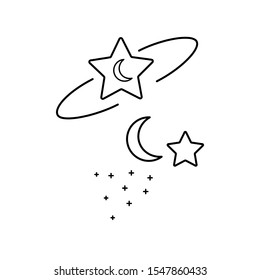 Set of vector icons with star and crescent on a white background.