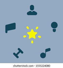 Set of vector icons star, head, light bulb, melody, dumbbell, dough.