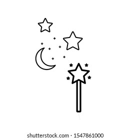 Set of vector icons with stars and magic wand.