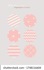 Set of vector icons for stories. Round covers for story, pink and white patterns.