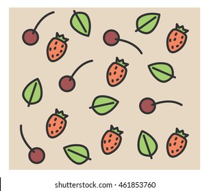 set of vector icons: strawberry, cherry, mint