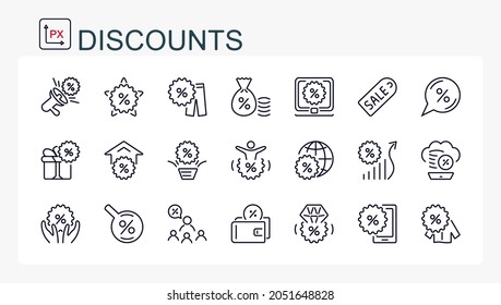 A set of vector icons from a string. Sale, discount, percentage. Isolated.