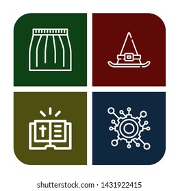Set of vector icons such as Skirt, Witch hat, Bible, Engineering , vector