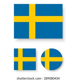 Set of vector icons with Sweden flag