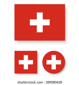 Set of vector icons with Switzerland flag