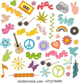 set of vector icons with the symbol of the hippie isolated on white background