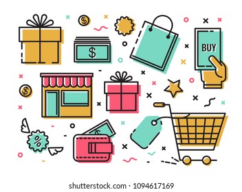 Set of vector icons, symbols on the subject of shopping infographics.