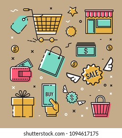 Set of vector icons, symbols on the subject of shopping infographics.