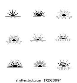 A set of vector icons and symbols of the sun and rays