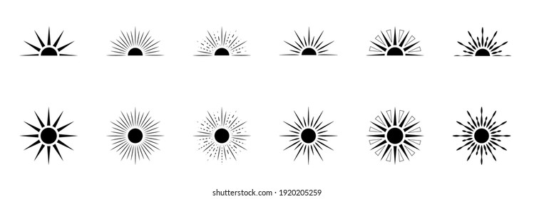 A set of vector icons and symbols of the sun's rays. Sunrise