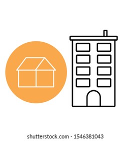 Set of vector icons with tall house and house icon