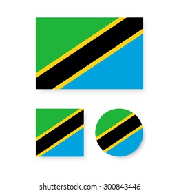 Set of vector icons with Tanzania flag