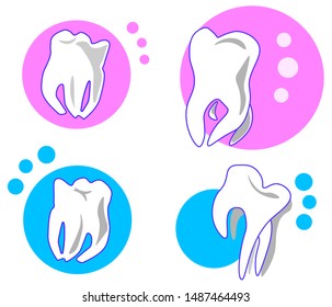 set of vector icons of teeth dentist health blue pink and white
