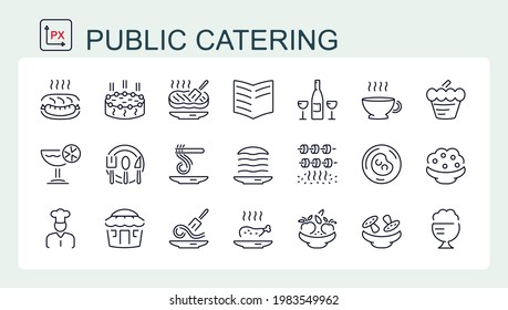 A set of vector icons from thin line, food and drinks. Cooking food.