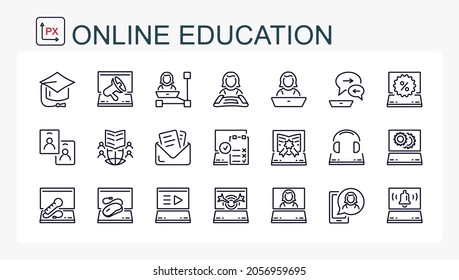 A set of vector icons from a thin line of online learning, online education.