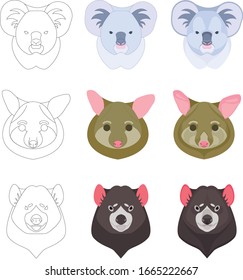 Set of vector icons with three Australian animals in three variations