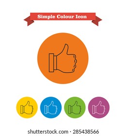 Set of vector icons with thumb up sign, with text on red ribbon