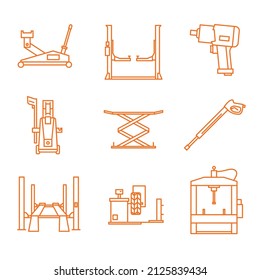 un conjunto de iconos vectoriales, herramientas y equipos en un estilo plano