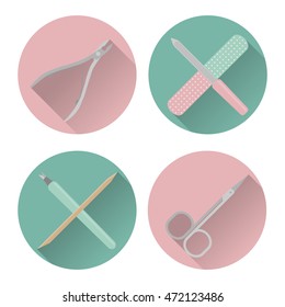 Set of vector icons with tools for manicure. Icons for beauty salon in a flat style.