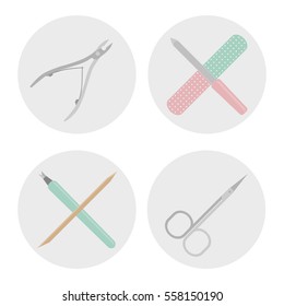 Set of vector icons with tools for manicure. Icons for beauty salon in a flat style.
