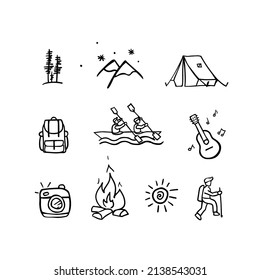 Set of vector icons. Tourism linear pictures