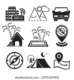 Un conjunto de iconos vectoriales para el turismo y la recreación 