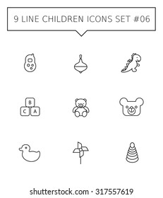 Set of vector icons with toys and childhood concepts, isolated on white