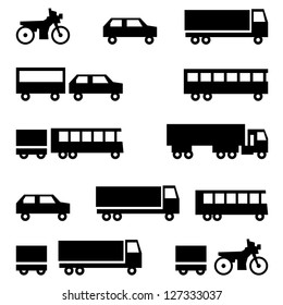 Set of vector icons - transportation symbols. Black on white. Cars, vehicles. Car body.