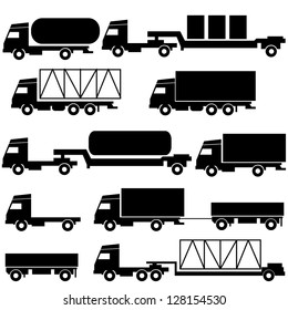 Set of vector icons - transportation symbols. Black on white. Vector illustration.