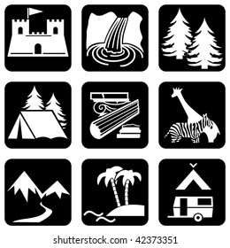 set of vector icons to travel and activities theme