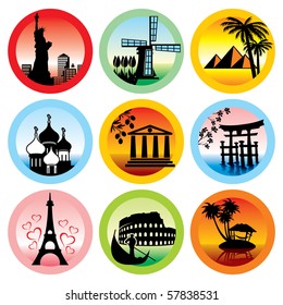 set of vector icons for travel to various countries